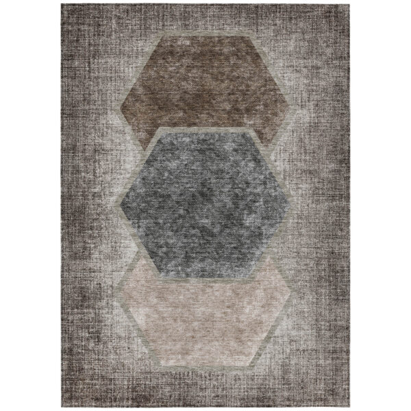10' X 14' Chocolate And Taupe Geometric Washable Indoor Outdoor Area Rug