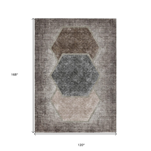 10' X 14' Chocolate And Taupe Geometric Washable Indoor Outdoor Area Rug