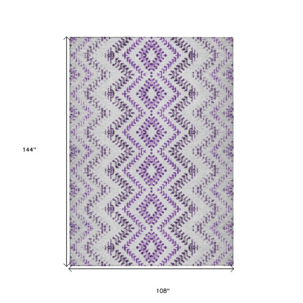 9' X 12' Purple Eggplant And Lavender Geometric Washable Indoor Outdoor Area Rug