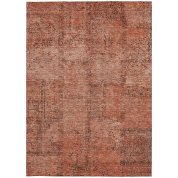 8' X 10' Salmon Copper And Gray Patchwork Washable Indoor Outdoor Area Rug
