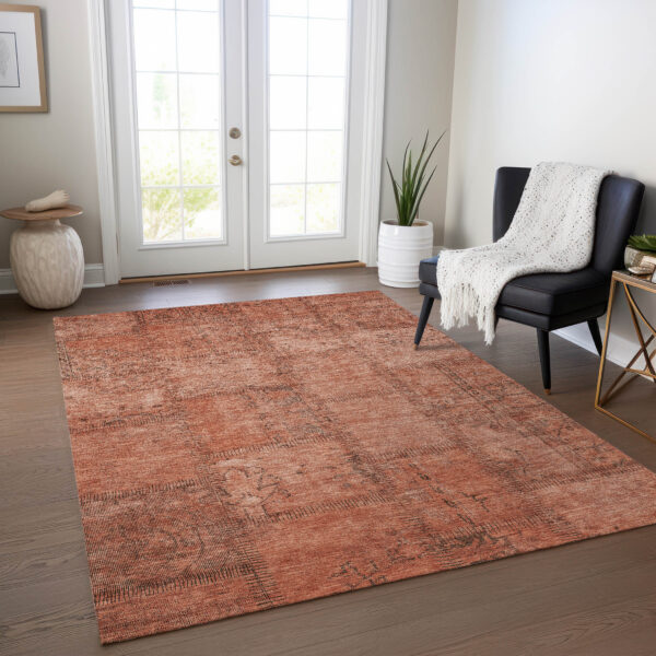 8' X 10' Salmon Copper And Gray Patchwork Washable Indoor Outdoor Area Rug