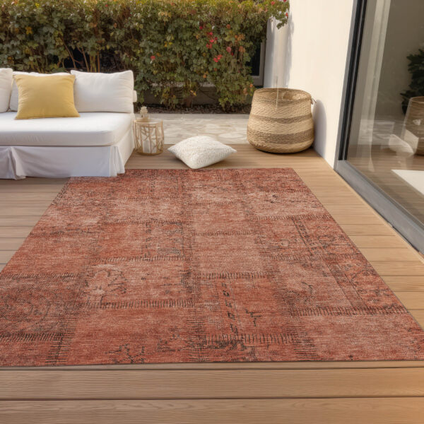 8' X 10' Salmon Copper And Gray Patchwork Washable Indoor Outdoor Area Rug