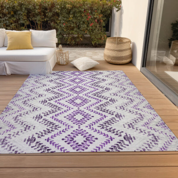 9' X 12' Purple Eggplant And Lavender Geometric Washable Indoor Outdoor Area Rug
