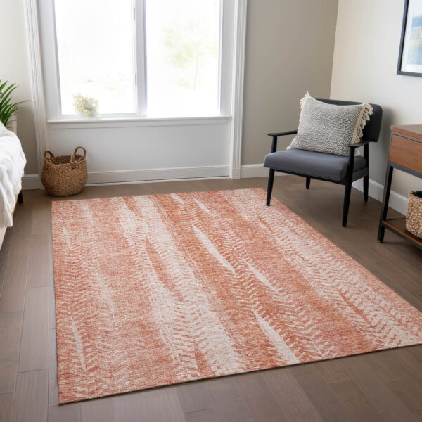 9' X 12' Orange And Salmon Botanical Leaves Washable Indoor Outdoor Area Rug