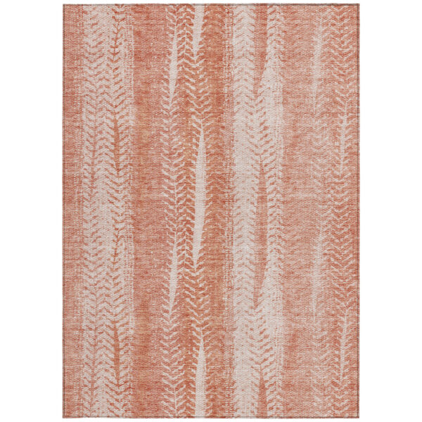 9' X 12' Orange And Salmon Botanical Leaves Washable Indoor Outdoor Area Rug