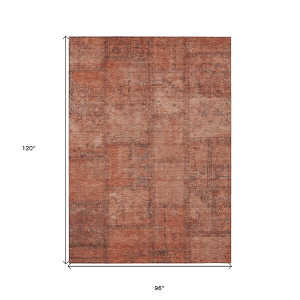 8' X 10' Salmon Copper And Gray Patchwork Washable Indoor Outdoor Area Rug