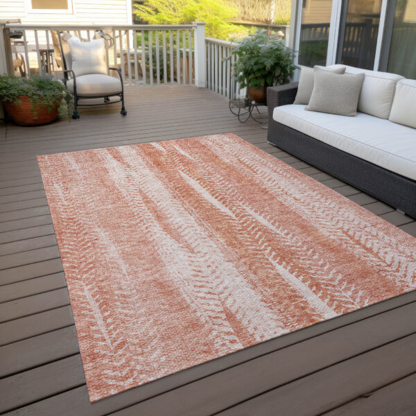 9' X 12' Orange And Salmon Botanical Leaves Washable Indoor Outdoor Area Rug