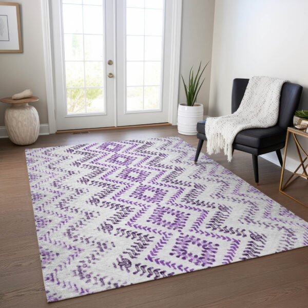 9' X 12' Purple Eggplant And Lavender Geometric Washable Indoor Outdoor Area Rug