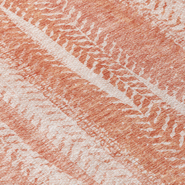 9' X 12' Orange And Salmon Botanical Leaves Washable Indoor Outdoor Area Rug