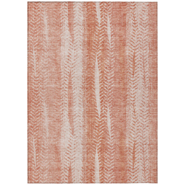 9' X 12' Orange And Salmon Botanical Leaves Washable Indoor Outdoor Area Rug