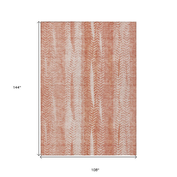 9' X 12' Orange And Salmon Botanical Leaves Washable Indoor Outdoor Area Rug