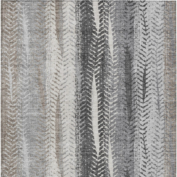 10' X 14' Khaki Ivory And Gray Botanical Leaves Washable Indoor Outdoor Area Rug