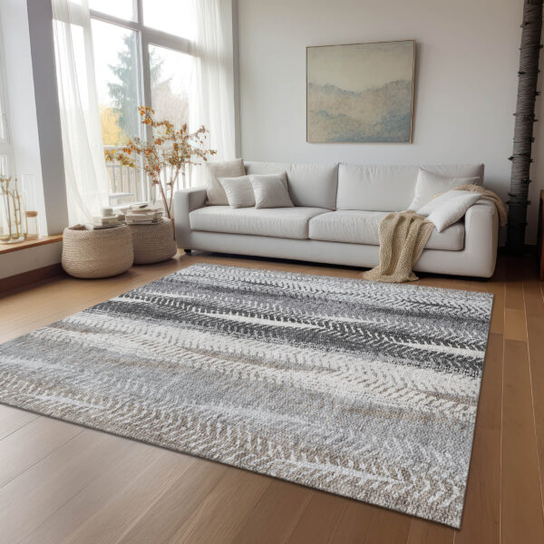 10' X 14' Khaki Ivory And Gray Botanical Leaves Washable Indoor Outdoor Area Rug