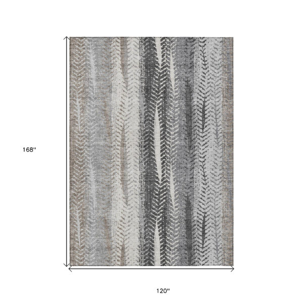 10' X 14' Khaki Ivory And Gray Botanical Leaves Washable Indoor Outdoor Area Rug
