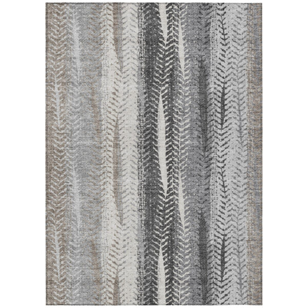 10' X 14' Khaki Ivory And Gray Botanical Leaves Washable Indoor Outdoor Area Rug