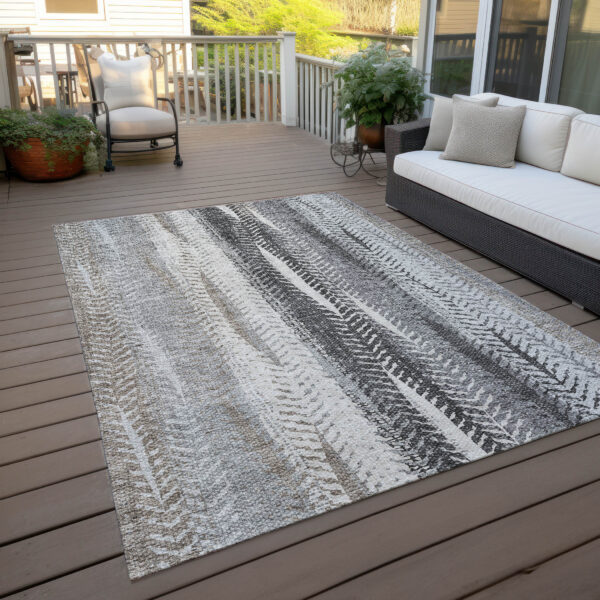 10' X 14' Khaki Ivory And Gray Botanical Leaves Washable Indoor Outdoor Area Rug