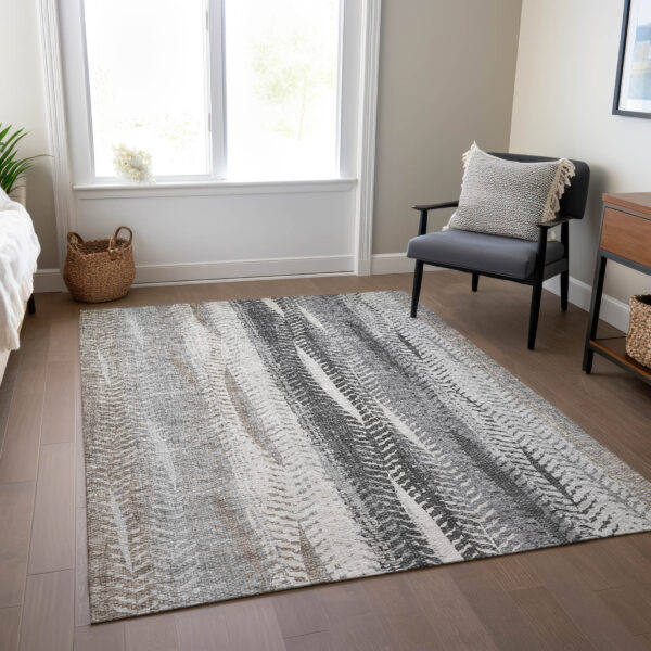 10' X 14' Khaki Ivory And Gray Botanical Leaves Washable Indoor Outdoor Area Rug