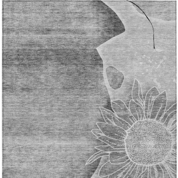 3' X 5' Gray Silver And Charcoal Floral Washable Indoor Outdoor Area Rug