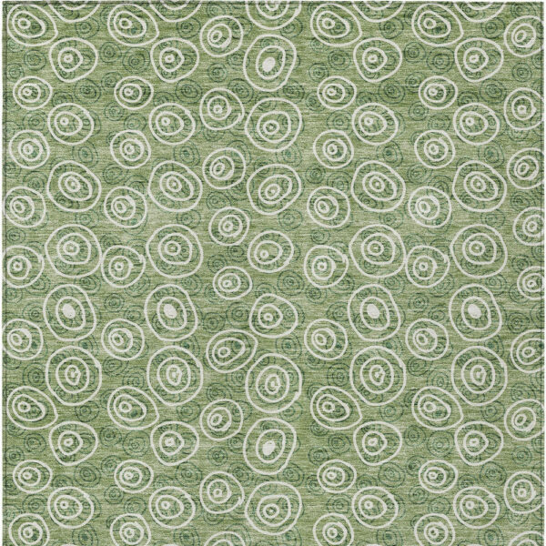 3' X 5' Green And Ivory Geometric Washable Indoor Outdoor Area Rug