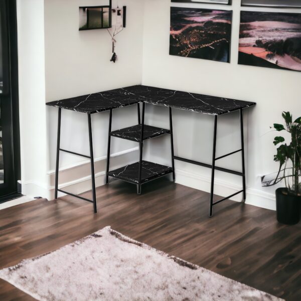 42" Black and White Wood and Metal Corner Trestle Computer Desk