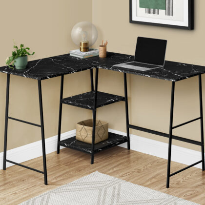 42" Black and White Wood and Metal Corner Trestle Computer Desk