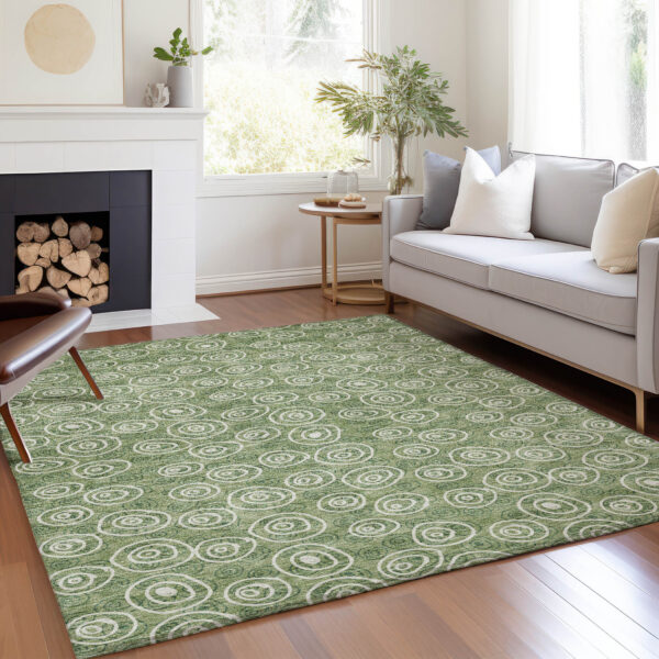 3' X 5' Green And Ivory Geometric Washable Indoor Outdoor Area Rug