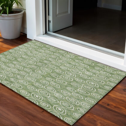 3' X 5' Green And Ivory Geometric Washable Indoor Outdoor Area Rug