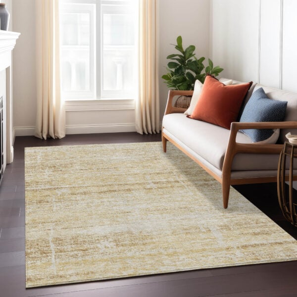 8' X 10' Gold Beige And Wheat Abstract Washable Indoor Outdoor Area Rug