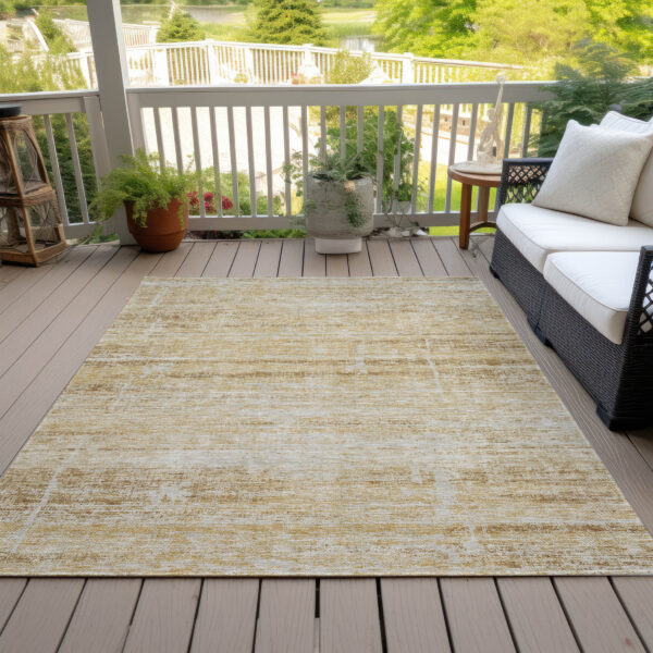 8' X 10' Gold Beige And Wheat Abstract Washable Indoor Outdoor Area Rug