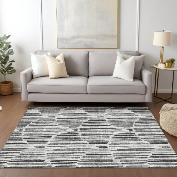 3' X 5' Gray Ivory And Charcoal Abstract Washable Indoor Outdoor Area Rug