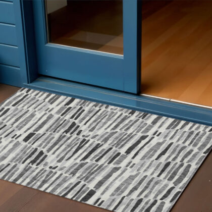 3' X 5' Gray Ivory And Charcoal Abstract Washable Indoor Outdoor Area Rug