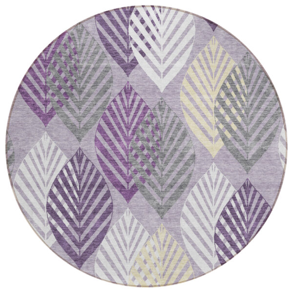 8' Purple Lavender And Beige Round Floral Washable Indoor Outdoor Area Rug
