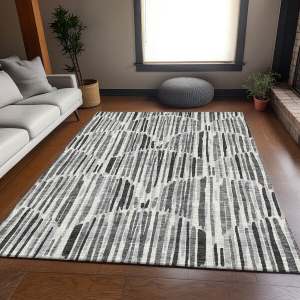 3' X 5' Gray Ivory And Charcoal Abstract Washable Indoor Outdoor Area Rug