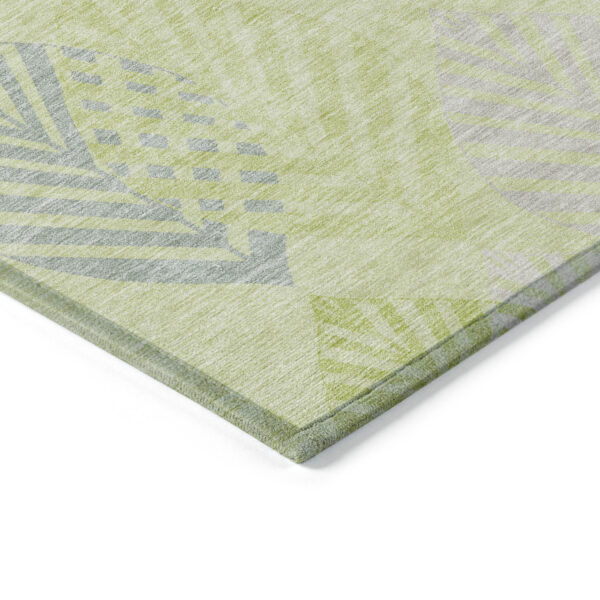 10' X 14' Artichoke Green Green And Ivory Floral Washable Indoor Outdoor Area Rug