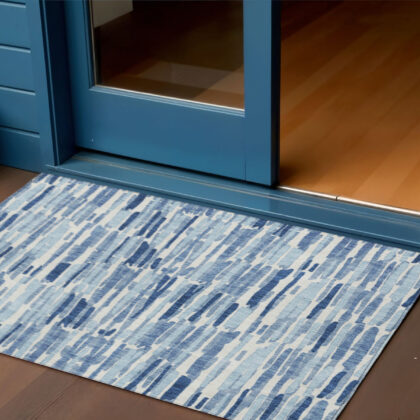 3' X 5' Navy Blue And Sky Blue Abstract Washable Indoor Outdoor Area Rug
