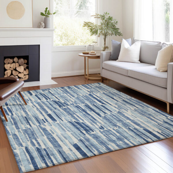 3' X 5' Navy Blue And Sky Blue Abstract Washable Indoor Outdoor Area Rug