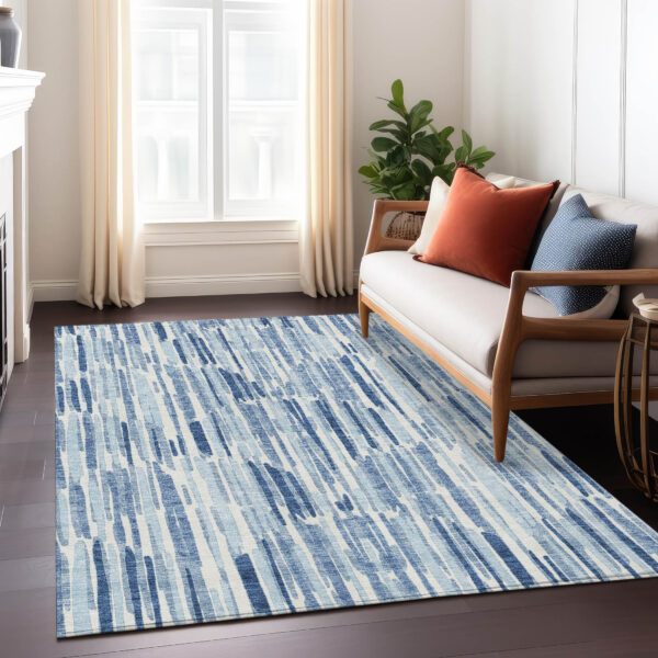 3' X 5' Navy Blue And Sky Blue Abstract Washable Indoor Outdoor Area Rug