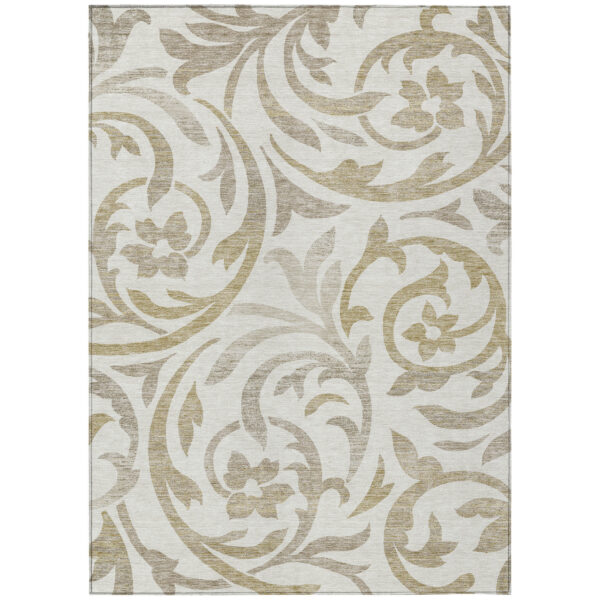 3' X 5' Ivory Beige And Taupe Floral Washable Indoor Outdoor Area Rug