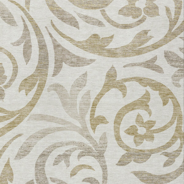 3' X 5' Ivory Beige And Taupe Floral Washable Indoor Outdoor Area Rug