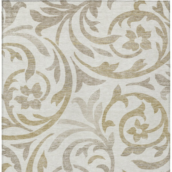 3' X 5' Ivory Beige And Taupe Floral Washable Indoor Outdoor Area Rug