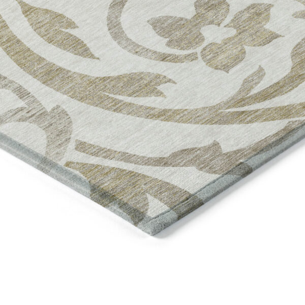 3' X 5' Ivory Beige And Taupe Floral Washable Indoor Outdoor Area Rug