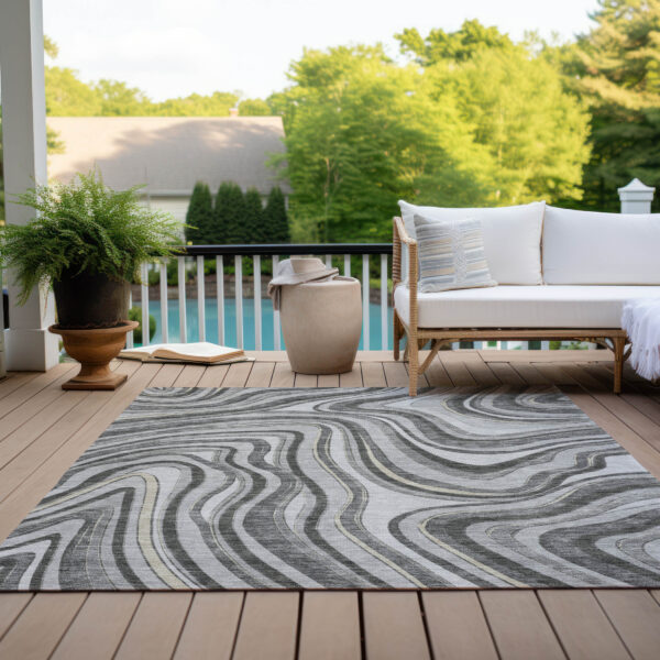 5' X 8' Gray Charcoal And Ivory Abstract Washable Indoor Outdoor Area Rug