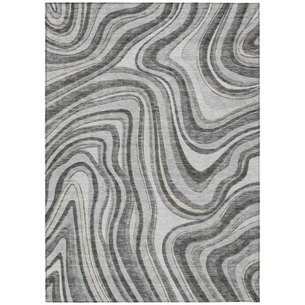 5' X 8' Gray Charcoal And Ivory Abstract Washable Indoor Outdoor Area Rug