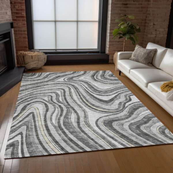 5' X 8' Gray Charcoal And Ivory Abstract Washable Indoor Outdoor Area Rug