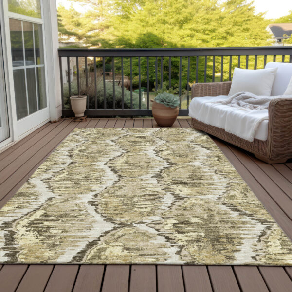 10' X 14' Taupe Brown And Beige Abstract Washable Indoor Outdoor Area Rug