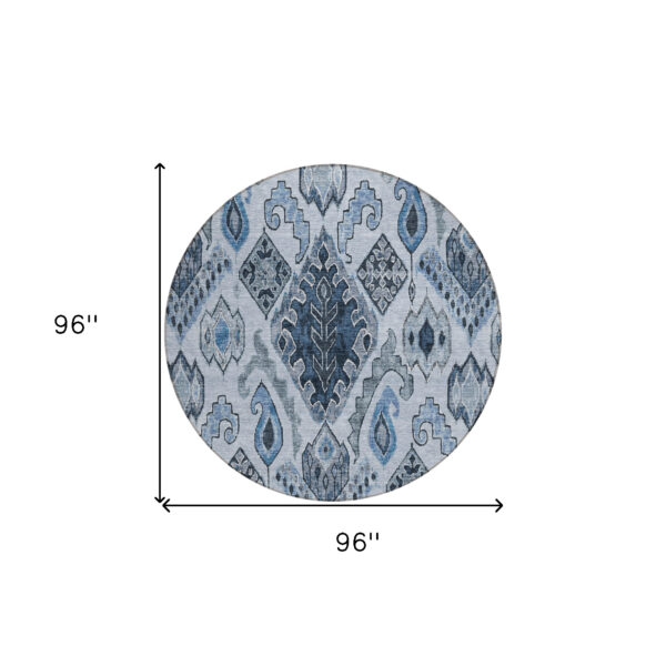 8' Denim Blue And Sky Blue Round Moroccan Washable Indoor Outdoor Area Rug