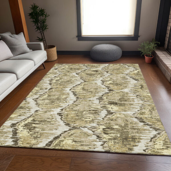 10' X 14' Taupe Brown And Beige Abstract Washable Indoor Outdoor Area Rug