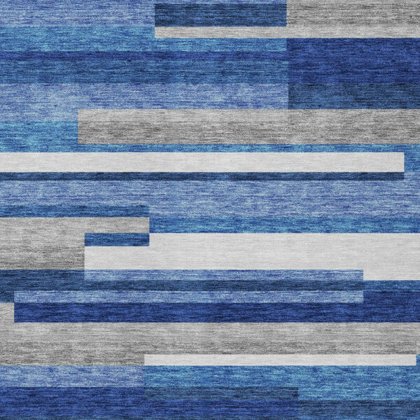 9' X 12' Navy Blue And Denim Blue Striped Washable Indoor Outdoor Area Rug