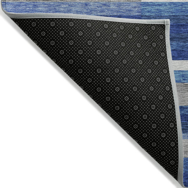 9' X 12' Navy Blue And Denim Blue Striped Washable Indoor Outdoor Area Rug
