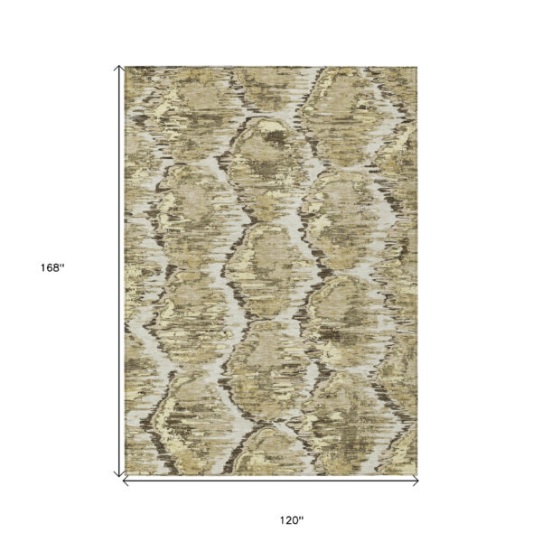 10' X 14' Taupe Brown And Beige Abstract Washable Indoor Outdoor Area Rug
